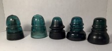 Lot Of 5 Hemingray No. 40 Brookfield Green Glass Insulators Railroad Ohio