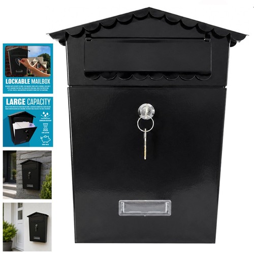 Black steel post box - post, postbox