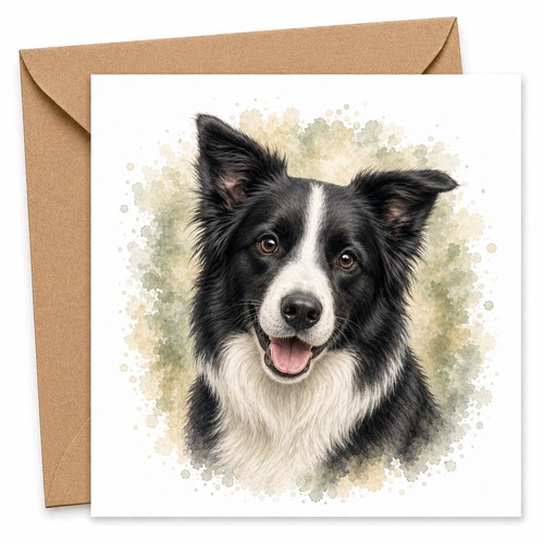 Border collie card - card, watercolour