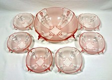 Art Deco Glass Czech Stolzle Bowl Set 7 Piece c1930s