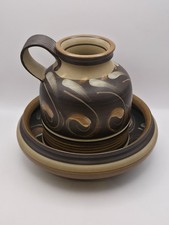 Denby Savannah Wash Jug & Basin Set 1992-93 Brown & Cream Studio Pottery