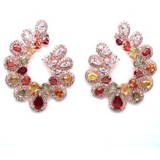 925 Silver Handmade 4 x 6 mm. Fancy Color Sapphire & Cubic Zirconia Earrings