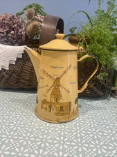 Vintage Enamel  Hand Painted Coffee Pot Yellow Made in Poland Kitchenalia