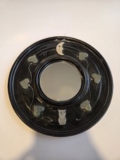 J. Kemper Pottery Black Round Mirror With Owl, Moon And Ivy Signed, 10 Inches
