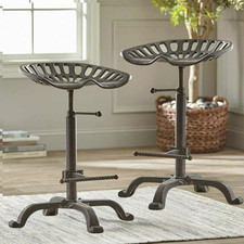 Set of 2 Cast Iron Tractor Seat Vintage Style Bar Stool Kitchen Industrial Brown