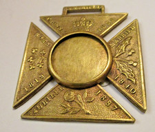 1887 Queen Victoria Golden Jubilee Brass Maltese Cross Medal Anthem on Reverse =