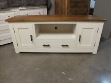 SHABBY PAINTED LARGE PLASMA TV UNIT ROUGH SAWN DISTRESSED F&B POINTING 