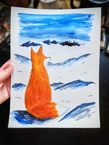 Fox snow watercolour - fox,