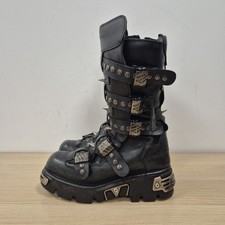 New Rock Reactor Black Leather Spikes Studs Chunky Platform Boots Uk 9 Eu 43