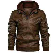 Men's Genuine Real Leather Jacket Brown Bomber Winter Hooded Jacket Coat