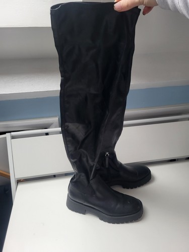 Zara black knee high chunky - black,