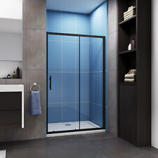 Matt Black Frame Bathroom Sliding Shower Enclosure Screen WalK In Glass Door 5mm