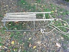 Vintage Traditional Wooden Toboggan Sledge with Metal Runners & Rope Pull