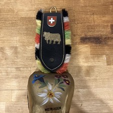 Vintage Cow Bell Rustic Swiss with Floral Design On Strap Good Condition