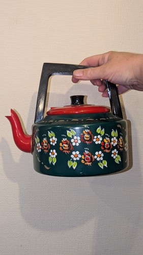 Green floral enamel stovetop - green,