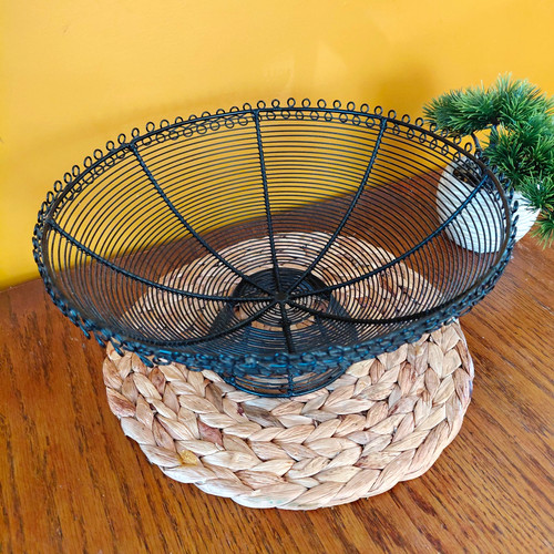 Black pedestal wire basket - pedestal,