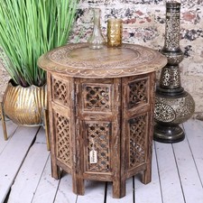 Damodar Large Side Table with Aluminium Inlay Indian Mango Wood End Coffee