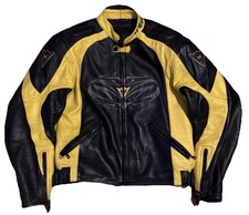 Dainese 52 Mens Large Leather Motorcycle Jacket Arm Shoulder Pads Black Yellow