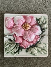 11 Beautiful Vintage embossed floral Art Deco Tiles Pink & Green