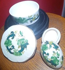 Pair Mason's Ironstone Green Chartreuse Mandalay Trinket Boxes Stamped UK Rare