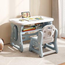 Height Adjustable Toddler Drawing Table with Tiltable Whiteboard-Blue