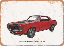 Classic Car Art - 1969 Chevy Camaro Z28 RS Pencil Sketch - Rusty Look Metal Sign