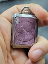 Antiqur Parex Guilloche Enamel Folding Flip Up Pocket Watch For Repairs Pop-Up