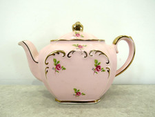 Vintage Sadler England Cube Teapot Petite Pink Roses Chintz Gold Trim #1936 Rare
