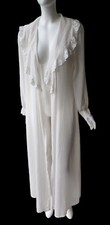 VINTAGE VICTORIAS SECRET Ivory Chiffon Peignoir Sheer Lace ROBE Onesize 
