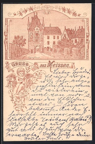 Lithograph meissen view of - meissen,,