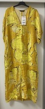 ZARA YELLOW V-NECK VISCOSE KNIT BLEND PRINTED MIDI DRESS WITH POCKES SIZE L BNWT
