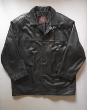 MARLBORO CLASSICS LEATHER JACKET XL 2XL Vintage Black Coat Overcoat Biker Army