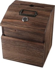WOOD DONATION BALLOT AND SUGGESTION BOX WITH BROCHURE POCKET & PEN
