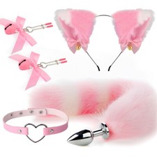 Animal Cosplay Costume set Furry Fox Tail Plug Cute Ear Headband Neck Collar Set
