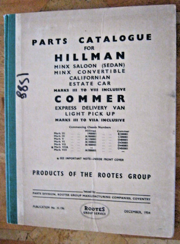 Parts catalogue hillman minx - catalogue,