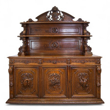 Antique French Carved Oak Sideboard Buffet Cabinet Circa 1880