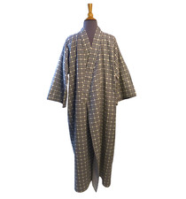 VTG Yukata Kimono Cotton Sz Large Black and White Geometric Print Robe Lounge