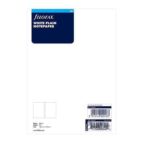 Filofax white plain paper - a5,