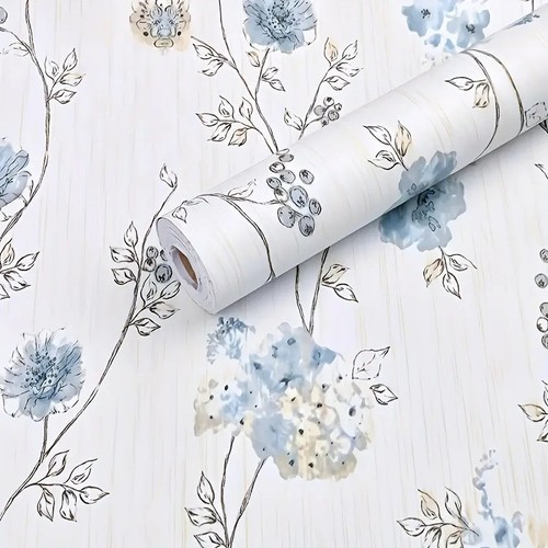 Vintage blue floral wallpaper - blue,