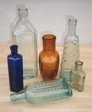Collection OLD Antique EMBOSSED Poison Glass BOTTLES  Wedding FAVOUR Home DECOR