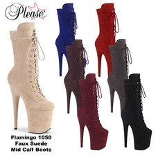 Pleaser Flamingo 1050FS Faux Suede 8 Inch Mid-Calf Platform Pole Dancing Boots