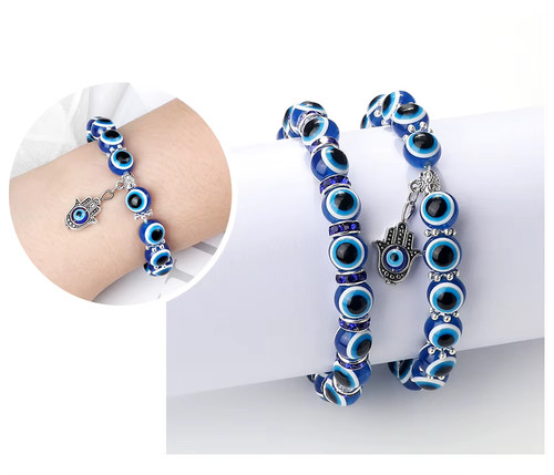 Evil eye bracelet - 10mm, hamsa