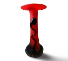 Rare Franz Caffrey Art Nouvau Tall Abstract Glass Vase Red Black Snake Irish 9"