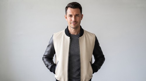 Men leather jacket two tone - jacket, two-tone