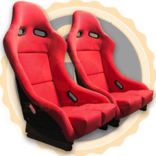 Pair RED BB5 SMALL Racing Fibreglass Sports Bucket Seat + Side Mounts & Runners