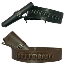Cowboy WESTERN Revolver Single Gun Holster Belt BLACK & BROWN Genuine Leather