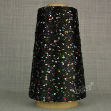 SEQUIN YARN - BLACK & MULTICOLOURED - 250g CONE FANCY MACHINE KNITTING GLITTER