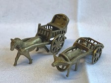 Vtg Miniature Brass Figures Horse & Buggy, Oxen & Cart Toy Animals Articulating