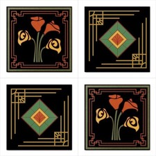 Art Deco Ceramic Tile Set Of 4