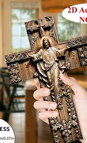 Wooden crucifix floral printed - wooden,